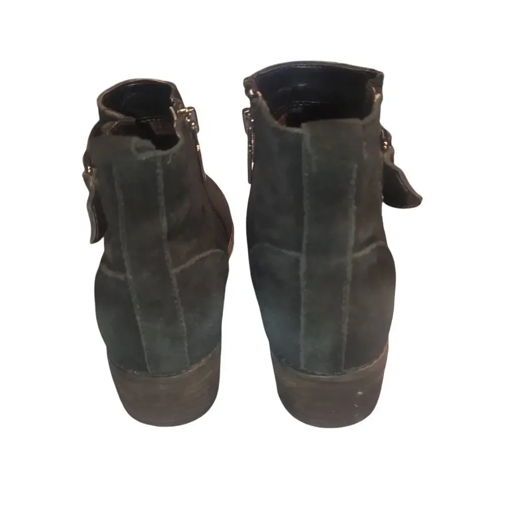Blondo Size 7 Luca Waterproof Black Suede Leather Harness Strap Booties Biker